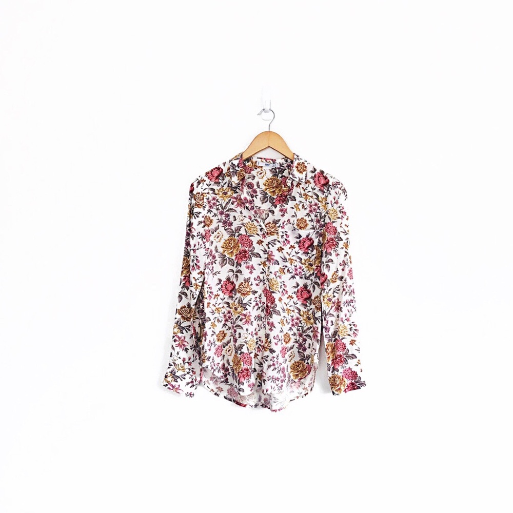 Mango Floral Button Front Blouse - image 1